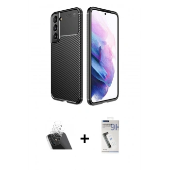 MARSİLYAN™- Galaxy S22 Plus Kılıf Eksen Form Prime - Şeffaf Uv Polymer Nano Ekran Koruyucu + Kamera Lens Koruma Cam - SF