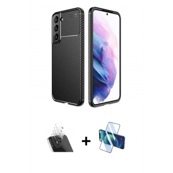 MARSİLYAN™- Galaxy S22 Plus Kılıf Eksen Form Prime - Siyah 3D Antistatik Seramik Nano Ekran Koruyucu + Kamera Lens Koruma Cam - SF