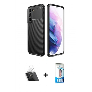 MARSİLYAN™- Galaxy S22 Plus Kılıf Eksen Form Prime - Siyah 5D Eko Cam Ekran Koruyucu + Kamera Lens Koruma Cam - SF
