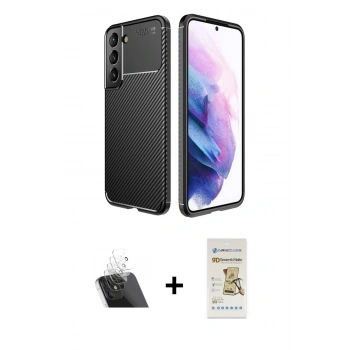 MARSİLYAN™- Galaxy S22 Plus Kılıf Eksen Form Prime - Siyah Mat Seramik Nano Ekran Koruyucu + Kamera Lens Koruma Cam - SF