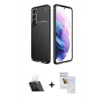 MARSİLYAN™- Galaxy S22 Plus Kılıf Eksen Form Prime - Siyah Seramik Nano Ekran Koruyucu + Kamera Lens Koruma Cam - SF