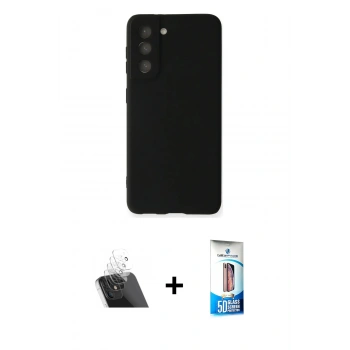 MARSİLYAN™- Galaxy S22 Plus Kılıf Kozmos Yansıma Özel Seri - Siyah 5D Eko Cam Ekran Koruyucu + Kamera Lens Koruma Cam - SF