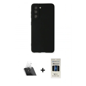 MARSİLYAN™- Galaxy S22 Plus Kılıf Kozmos Yansıma Özel Seri - Siyah 5D Hayalet Cam Ekran Koruyucu + Kamera Lens Koruma Cam - SF