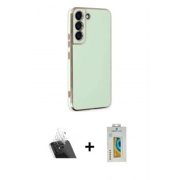 MARSİLYAN™- Galaxy S22 Plus Kılıf Yankı Serisi - Şeffaf Polymer Nano Ekran Koruyucu + Kamera Lens Koruma Cam - SF