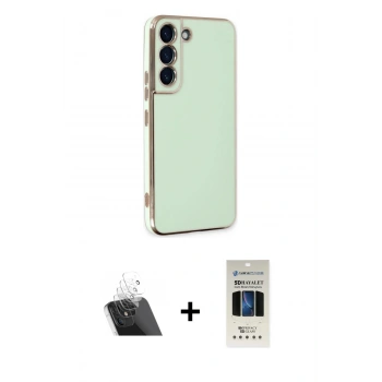 MARSİLYAN™- Galaxy S22 Plus Kılıf Yankı Serisi - Siyah 5D Hayalet Cam Ekran Koruyucu + Kamera Lens Koruma Cam - SF