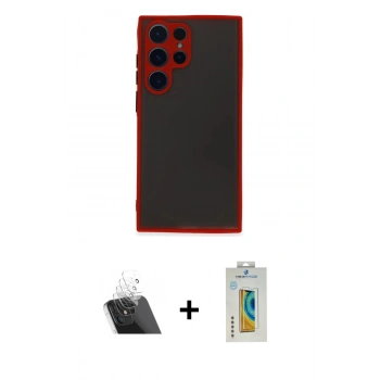 MARSİLYAN™- Galaxy S22 Ultra Kılıf Ahenk Çizgi Serisi - Şeffaf Polymer Nano Ekran Koruyucu + Kamera Lens Koruma Cam - SF