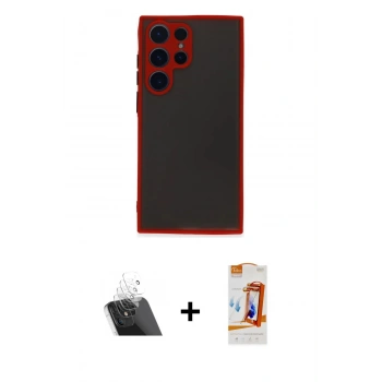 MARSİLYAN™- Galaxy S22 Ultra Kılıf Ahenk Çizgi Serisi - Siyah AutoKit 5in1 Fiber Polymer Nano Ekran Koruyucu + Kamera Lens Koruma Cam - SF