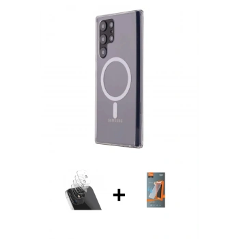 MARSİLYAN™- Galaxy S22 Ultra Kılıf Ahenk Yansıma Prime - Siyah AutoKit 5in1 Fiber Hayalet Polymer Nano Ekran Koruyucu + Kamera Lens Koruma Cam - SF