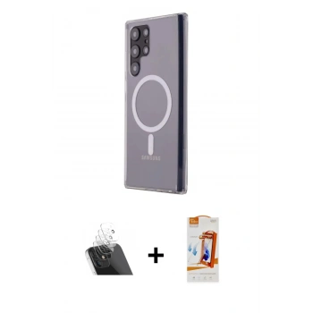 MARSİLYAN™- Galaxy S22 Ultra Kılıf Ahenk Yansıma Prime - Siyah AutoKit 5in1 Fiber Polymer Nano Ekran Koruyucu + Kamera Lens Koruma Cam - SF