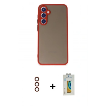 MARSİLYAN™- Galaxy S23 Kılıf Ahenk Çizgi Serisi - Şeffaf Polymer Nano Ekran Koruyucu + Metal Kamera Lens - KI