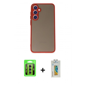 MARSİLYAN™- Galaxy S23 Kılıf Ahenk Çizgi Serisi - Şeffaf Polymer Nano Ekran Koruyucu + Raze Metal Kamera Lens - MR