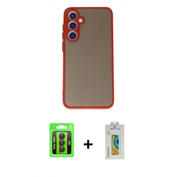 MARSİLYAN™- Galaxy S23 Kılıf Ahenk Çizgi Serisi - Şeffaf Polymer Nano Ekran Koruyucu + Raze Metal Kamera Lens - SH