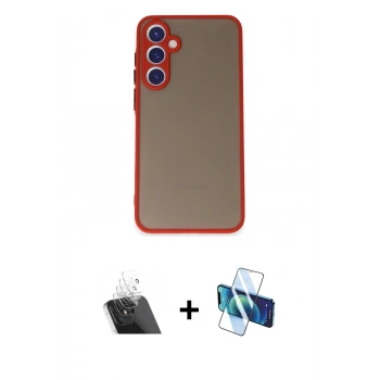 MARSİLYAN™- Galaxy S23 Kılıf Ahenk Çizgi Serisi - Siyah 3D Antistatik Cam Ekran Koruyucu + Kamera Lens Koruma Cam - SF