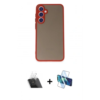 MARSİLYAN™- Galaxy S23 Kılıf Ahenk Çizgi Serisi - Siyah 3D Antistatik Seramik Nano Ekran Koruyucu + Kamera Lens Koruma Cam - SF