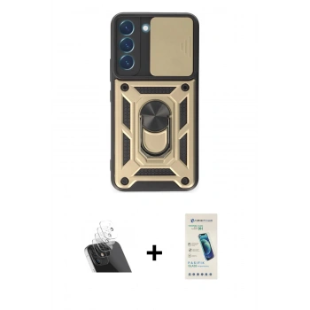 MARSİLYAN™- Galaxy S23 Kılıf Ahenk Klasik - Şeffaf Pasifik Cam Ekran Koruyucu + Kamera Lens Koruma Cam - SF