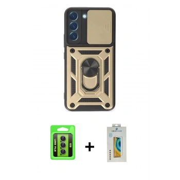 MARSİLYAN™- Galaxy S23 Kılıf Ahenk Klasik - Şeffaf Polymer Nano Ekran Koruyucu + Raze Metal Kamera Lens - MR