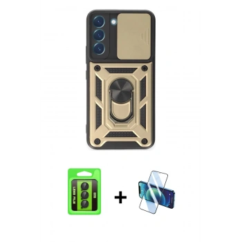 MARSİLYAN™- Galaxy S23 Kılıf Ahenk Klasik - Siyah 3D Antistatik Seramik Nano Ekran Koruyucu + Raze Metal Kamera Lens - SH