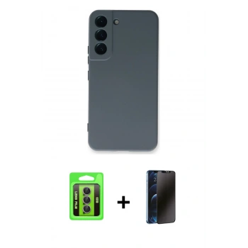 MARSİLYAN™- Galaxy S23 Kılıf Ahenk Serisi - Siyah 3D Antistatik Hayalet Cam Ekran Koruyucu + Raze Metal Kamera Lens - MR
