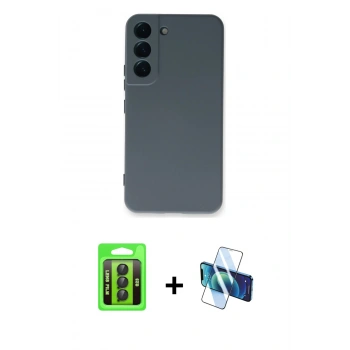 MARSİLYAN™- Galaxy S23 Kılıf Ahenk Serisi - Siyah 3D Antistatik Seramik Nano Ekran Koruyucu + Raze Metal Kamera Lens - SH