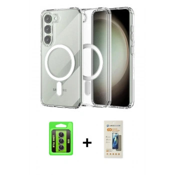 MARSİLYAN™- Galaxy S23 Kılıf Ahenk Yansıma Prime - Siyah 6D Mat Seramik Hayalet Nano Ekran Koruyucu + Raze Metal Kamera Lens - MR