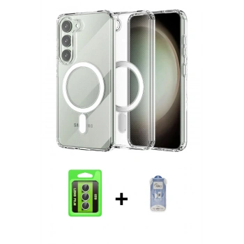 MARSİLYAN™- Galaxy S23 Kılıf Ahenk Yansıma Prime - Siyah Joko Magic 5D Cam + Raze Metal Kamera Lens - GS