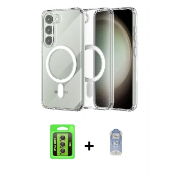 MARSİLYAN™- Galaxy S23 Kılıf Ahenk Yansıma Prime - Siyah Joko Magic 5D Cam + Raze Metal Kamera Lens - SI