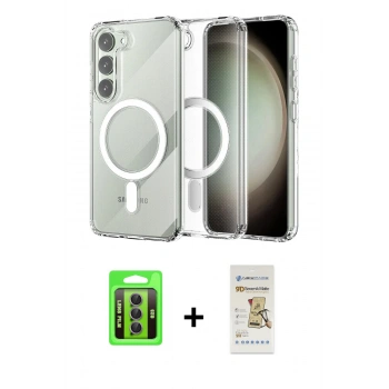 MARSİLYAN™- Galaxy S23 Kılıf Ahenk Yansıma Prime - Siyah Mat Seramik Nano Ekran Koruyucu + Raze Metal Kamera Lens - MR