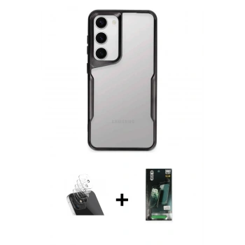 MARSİLYAN™- Galaxy S23 Kılıf Akış Çizgi Koleksiyonu - Şeffaf 360 Full Body Arka Koruyucu + Kamera Lens Koruma Cam - SF
