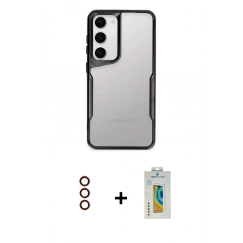 MARSİLYAN™- Galaxy S23 Kılıf Akış Çizgi Koleksiyonu - Şeffaf Polymer Nano Ekran Koruyucu + Metal Kamera Lens - KI