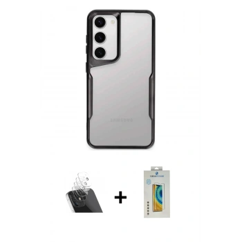 MARSİLYAN™- Galaxy S23 Kılıf Akış Çizgi Koleksiyonu - Şeffaf Polymer Nano Ekran Koruyucu + Kamera Lens Koruma Cam - SF