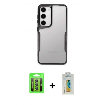 MARSİLYAN™- Galaxy S23 Kılıf Akış Çizgi Koleksiyonu - Şeffaf Polymer Nano Ekran Koruyucu + Raze Metal Kamera Lens - YL