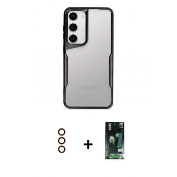 MARSİLYAN™- Galaxy S23 Kılıf Akış Çizgi Koleksiyonu - Siyah 360 Mat Full Body Arka Koruyucu + Metal Kamera Lens - KI