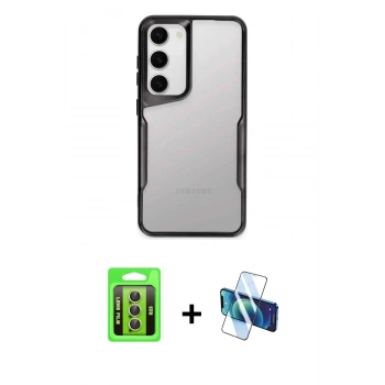 MARSİLYAN™- Galaxy S23 Kılıf Akış Çizgi Koleksiyonu - Siyah 3D Antistatik Seramik Nano Ekran Koruyucu + Raze Metal Kamera Lens - SI