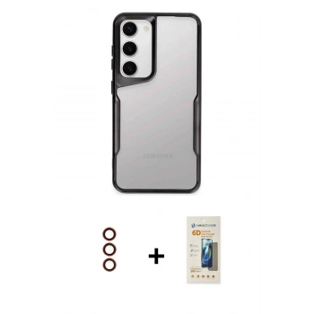 MARSİLYAN™- Galaxy S23 Kılıf Akış Çizgi Koleksiyonu - Siyah 6D Mat Seramik Hayalet Nano Ekran Koruyucu + Metal Kamera Lens - KI