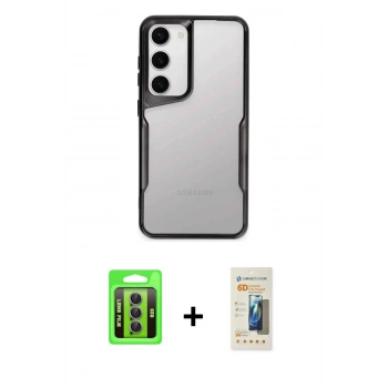 MARSİLYAN™- Galaxy S23 Kılıf Akış Çizgi Koleksiyonu - Siyah 6D Mat Seramik Hayalet Nano Ekran Koruyucu + Raze Metal Kamera Lens - MR