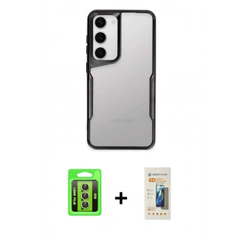 MARSİLYAN™- Galaxy S23 Kılıf Akış Çizgi Koleksiyonu - Siyah 6D Mat Seramik Hayalet Nano Ekran Koruyucu + Raze Metal Kamera Lens - SI
