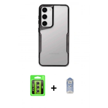 MARSİLYAN™- Galaxy S23 Kılıf Akış Çizgi Koleksiyonu - Siyah Joko Magic 5D Cam + Raze Metal Kamera Lens - SI