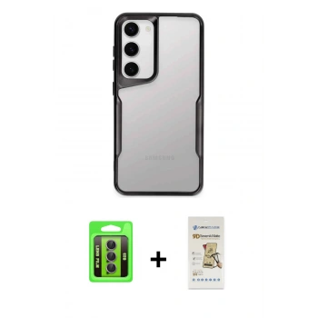 MARSİLYAN™- Galaxy S23 Kılıf Akış Çizgi Koleksiyonu - Siyah Mat Seramik Nano Ekran Koruyucu + Raze Metal Kamera Lens - MR