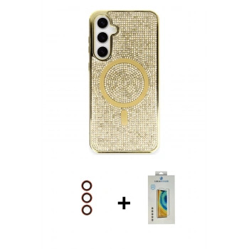 MARSİLYAN™- Galaxy S23 Kılıf Eksen Çizgi - Şeffaf Polymer Nano Ekran Koruyucu + Metal Kamera Lens - KI