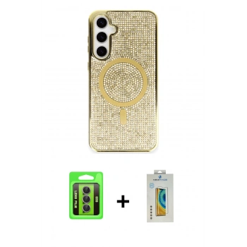 MARSİLYAN™- Galaxy S23 Kılıf Eksen Çizgi - Şeffaf Polymer Nano Ekran Koruyucu + Raze Metal Kamera Lens - MR