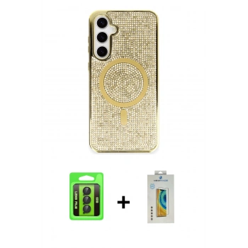 MARSİLYAN™- Galaxy S23 Kılıf Eksen Çizgi - Şeffaf Polymer Nano Ekran Koruyucu + Raze Metal Kamera Lens - SH