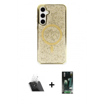 MARSİLYAN™- Galaxy S23 Kılıf Eksen Çizgi - Siyah 360 Mat Full Body Arka Koruyucu + Kamera Lens Koruma Cam - SF