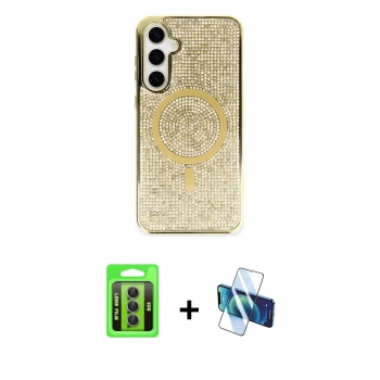 MARSİLYAN™- Galaxy S23 Kılıf Eksen Çizgi - Siyah 3D Antistatik Seramik Nano Ekran Koruyucu + Raze Metal Kamera Lens - MR