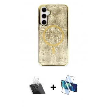 MARSİLYAN™- Galaxy S23 Kılıf Eksen Çizgi - Siyah 3D Antistatik Seramik Nano Ekran Koruyucu + Kamera Lens Koruma Cam - SF