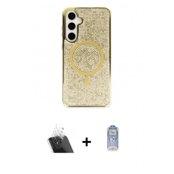 MARSİLYAN™- Galaxy S23 Kılıf Eksen Çizgi - Siyah Joko Magic 5D Cam + Kamera Lens Koruma Cam - SF