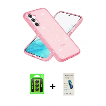 MARSİLYAN™- Galaxy S23 Kılıf Nova Asil Prime - Şeffaf Pasifik Cam Ekran Koruyucu + Raze Metal Kamera Lens - SH