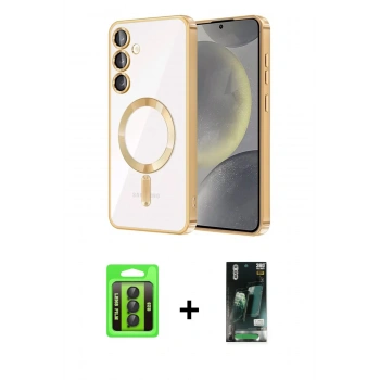 MARSİLYAN™- Galaxy S23 Kılıf Nova Işık Özel Seri - Şeffaf 360 Full Body Arka Koruyucu + Raze Metal Kamera Lens - SH