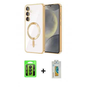 MARSİLYAN™- Galaxy S23 Kılıf Nova Işık Özel Seri - Şeffaf Polymer Nano Ekran Koruyucu + Raze Metal Kamera Lens - SH