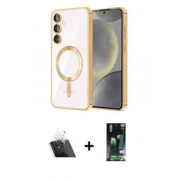 MARSİLYAN™- Galaxy S23 Kılıf Nova Işık Özel Seri - Siyah 360 Mat Full Body Arka Koruyucu + Kamera Lens Koruma Cam - SF