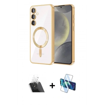 MARSİLYAN™- Galaxy S23 Kılıf Nova Işık Özel Seri - Siyah 3D Antistatik Cam Ekran Koruyucu + Kamera Lens Koruma Cam - SF